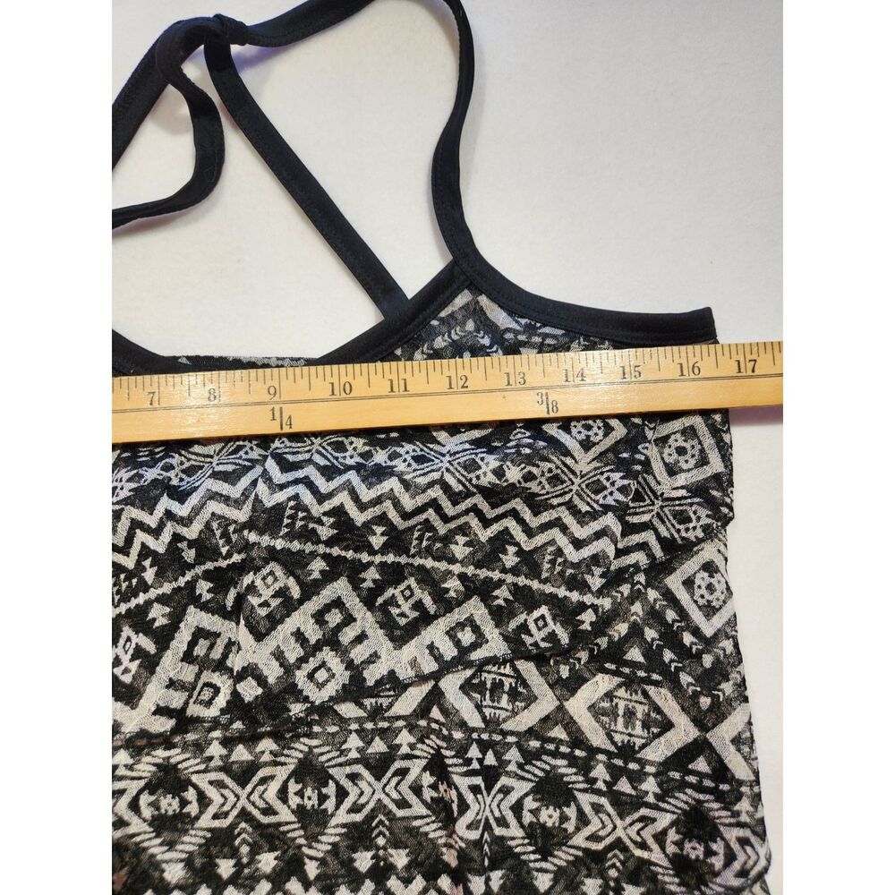 Womens Tank Top Size S Black Sheer Layered Tribal Boho Geometric Festival - Picture 8 of 9